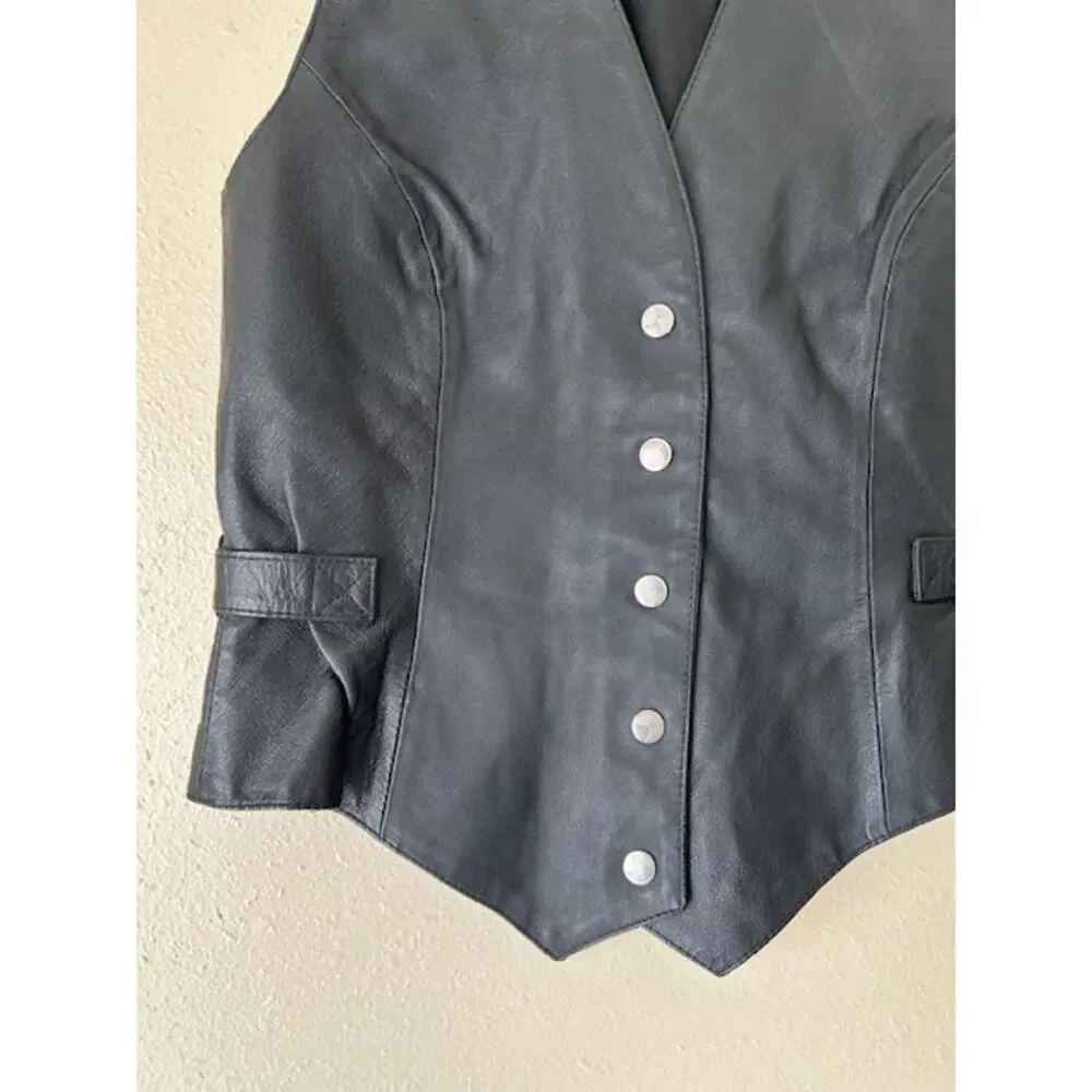❌SOLD❌ Wilsons Black Leather Snap Button Vest Size Small - Picture 5 of 11